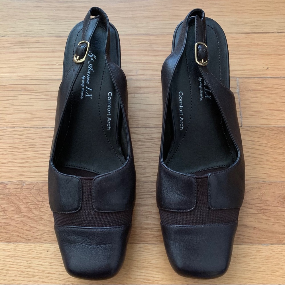 Vintage Easy Street Brown Square Toe Leather Slingback Heel, 6.5 - Picture 2 of 10